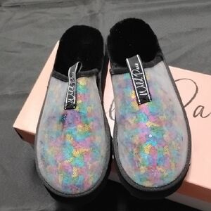 Wild Pair Black and Colorful Sequin Slippers